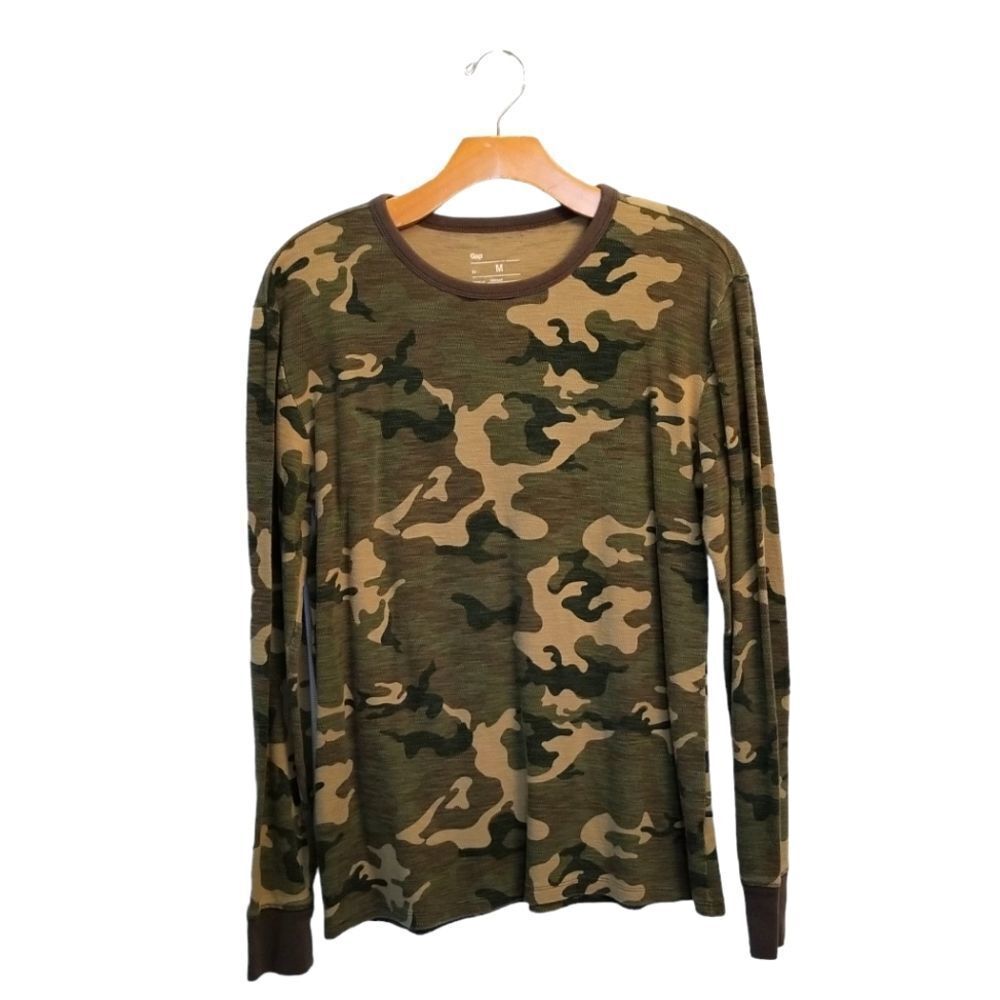 GAP Camo Green Long Sleeve Henley T-Shirt Size M 4 0242